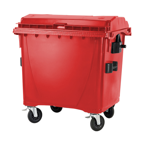 Plastový kontejner s plochým víkem 1100 l. - červený